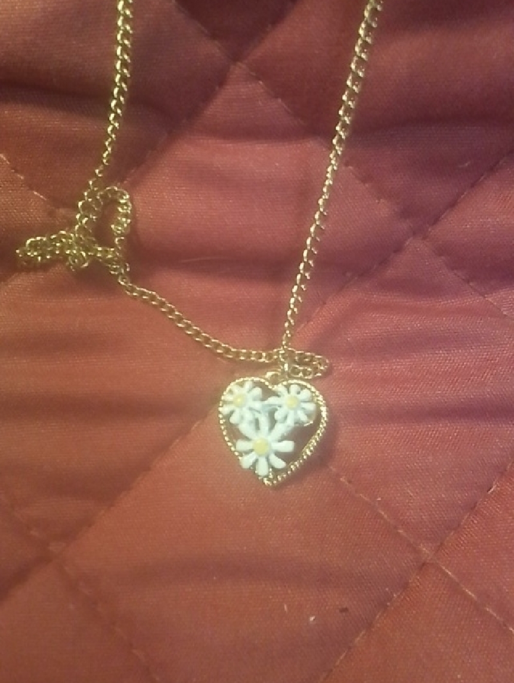 Gold Heart Daisy Pendant Necklace - Women Jewelry